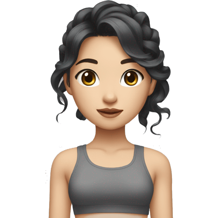 taiwanese girl with long black wavy hair with gray eyes in a crop top emoji