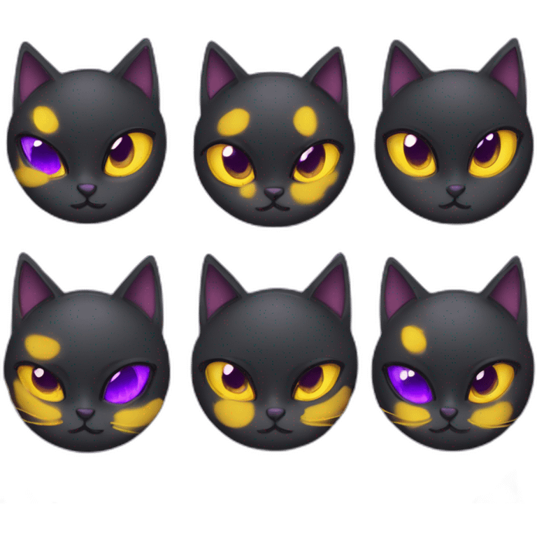 Black cat left eye yellow right eye purple emoji