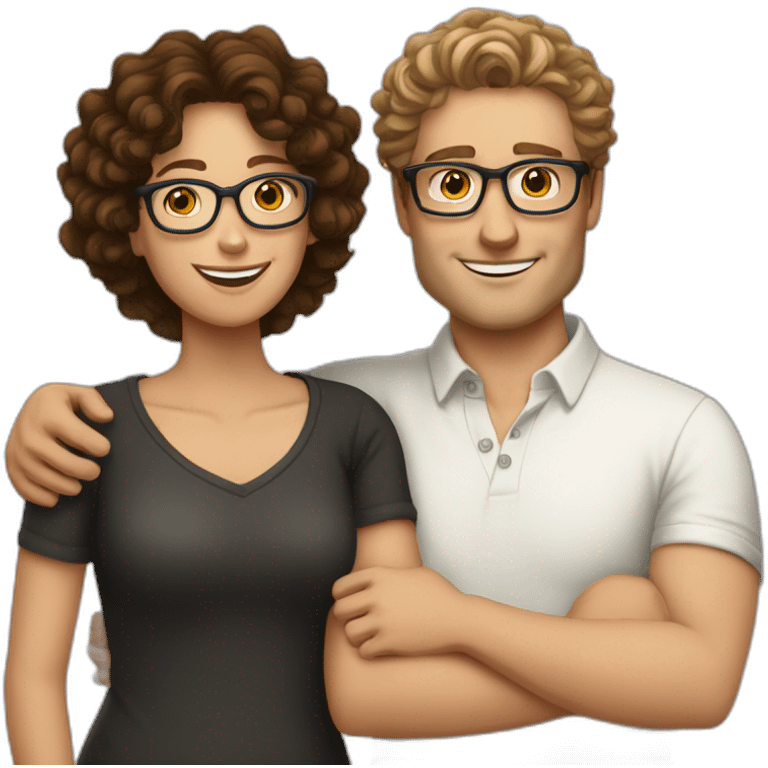 tall white man with curly dark hair hugging white woman with glasses and brown hair emoji