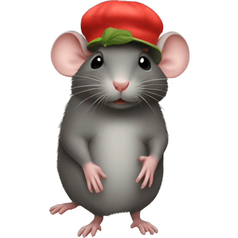 Rat wearing a tomato hat emoji