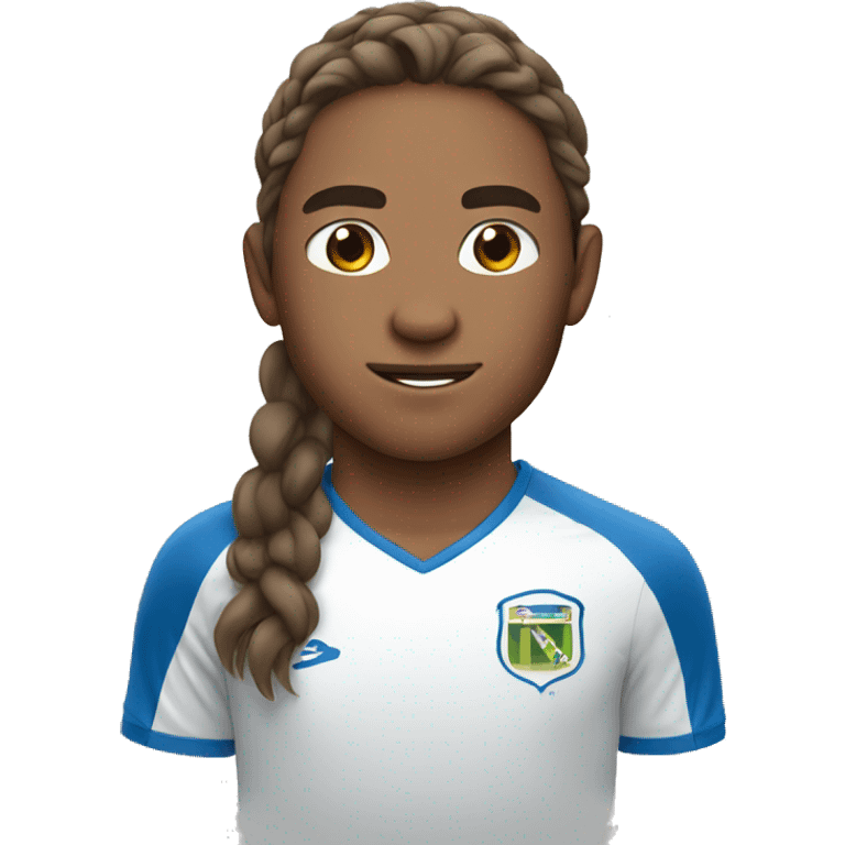 Soccer player with long brown hair and blue eyes emoji