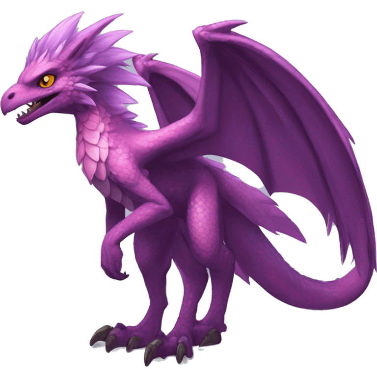 Mauve-red-violet-colored anthro-raptor-dragonkin-scalie-sona-Fakémon-hybrid with a mane on head and back full body emoji