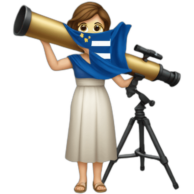 Woman with greek flag and astronomy telescope emoji