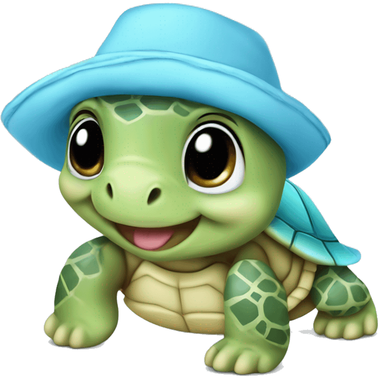 Cute baby turtle with pastel blue bandana and hat emoji