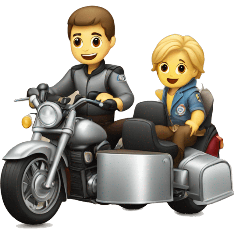 motorcycle with a sidecar and baby sitting in the sidecar emoji