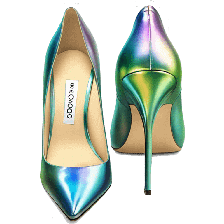 Realistic isolated top view of a pair of iridescent jimmy Choo stiletto high heel shoes. emoji