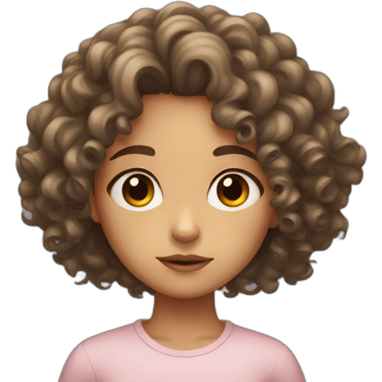 A girl with curly hair, sad emoji