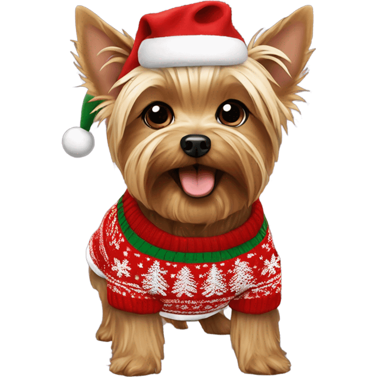 Yorkshire terrier wearing a Christmas jumper  emoji