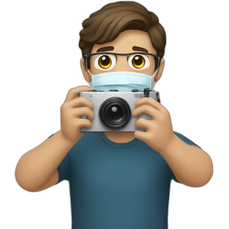 a guy taking a photo with a mask emoji