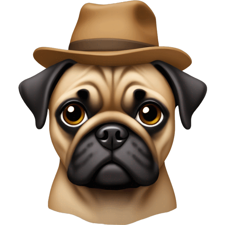 Brown pug mix with hat emoji