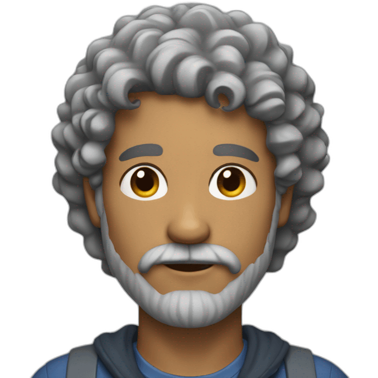 Man with curly hair and grey beard emoji