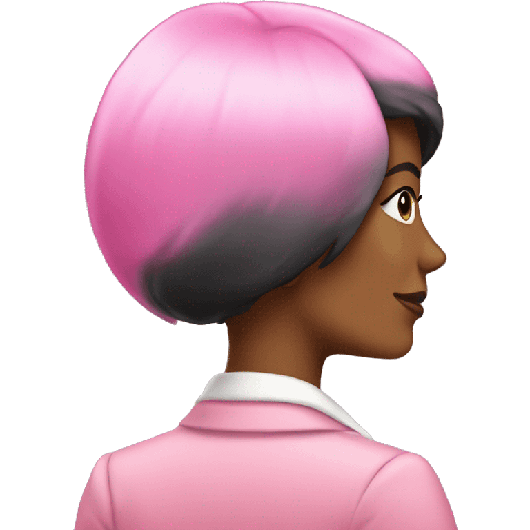 Rear view ofBlack female Historian with pink blazer and short black hair emoji