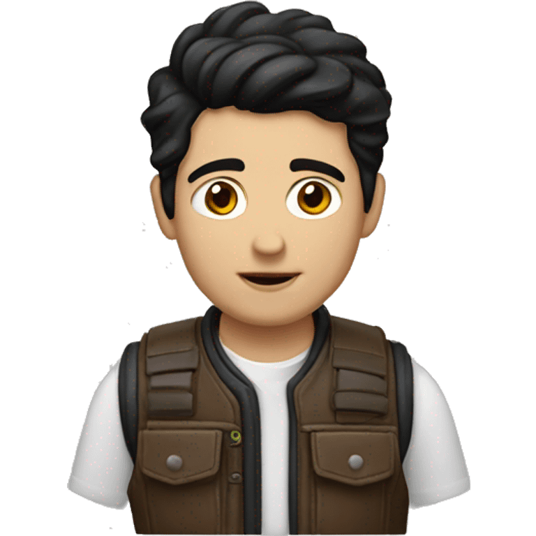 story maker, white boy, Black hair, brown eyes, wearing a photo vest emoji