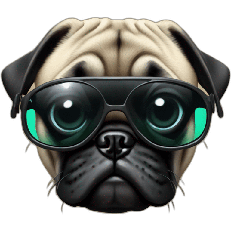 pug with black sunglasses and wearing a cyberpunk suit emoji