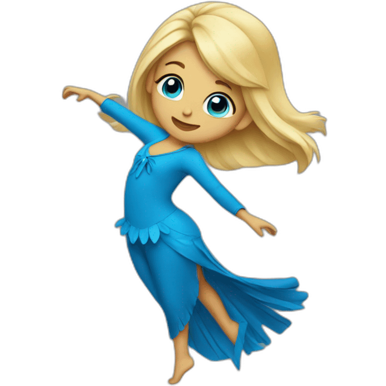 blonde girl dancing in a blue bird costume emoji