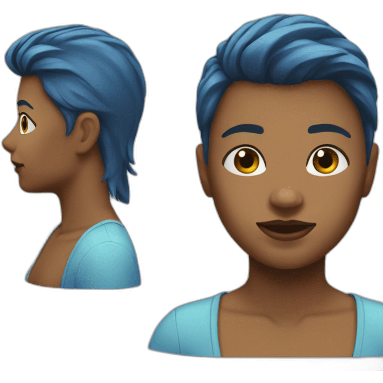 girl blue short hair mullet face emoji