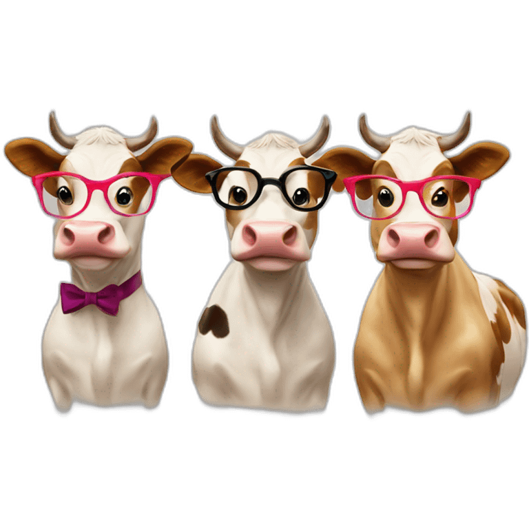 Three smiley cows with three glasses of wine emoji