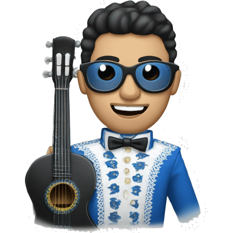 Mariachi de piel blanca con lentes vestido de azul con un micrófono en la mano emoji