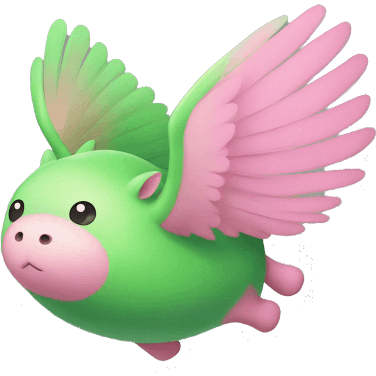 A fat cute green and pink flying animal  emoji