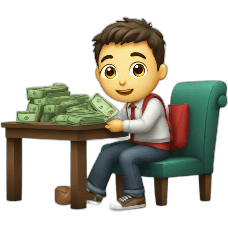 Boy calculating money in bank  emoji