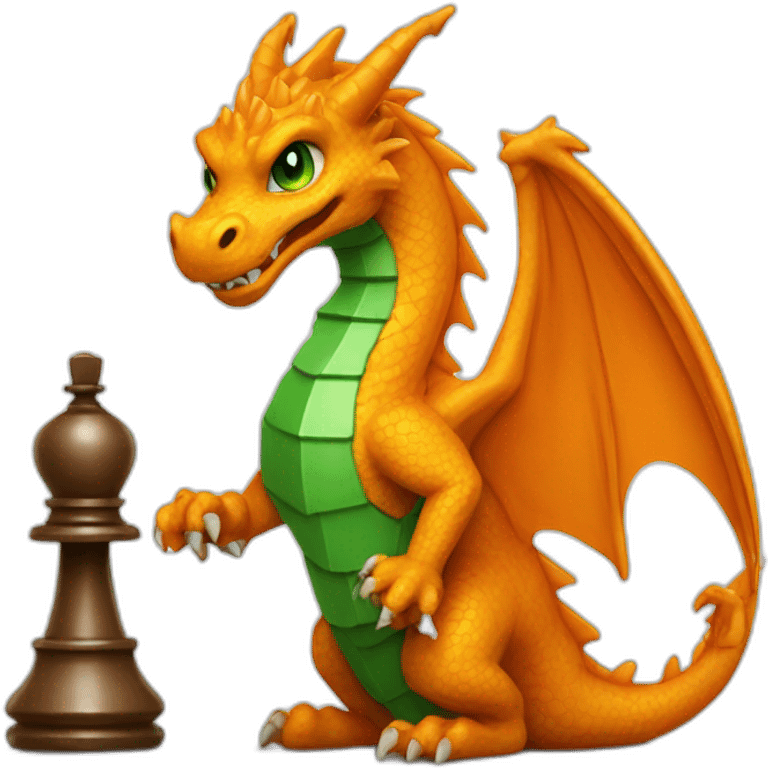 Orange dragon Green eyes playing chess emoji