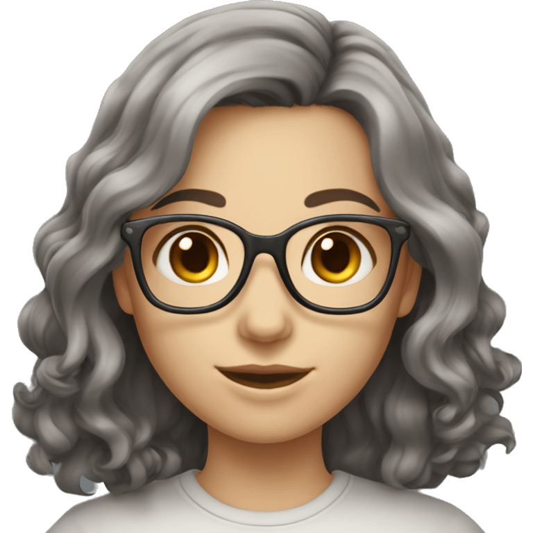 caucasian girl with dark wavy shoulder length hair, grey eyes glasses emoji