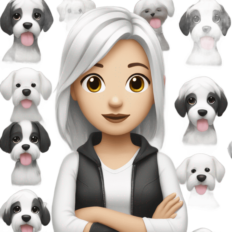 white and Platinum haired girl with black and white puppy emoji