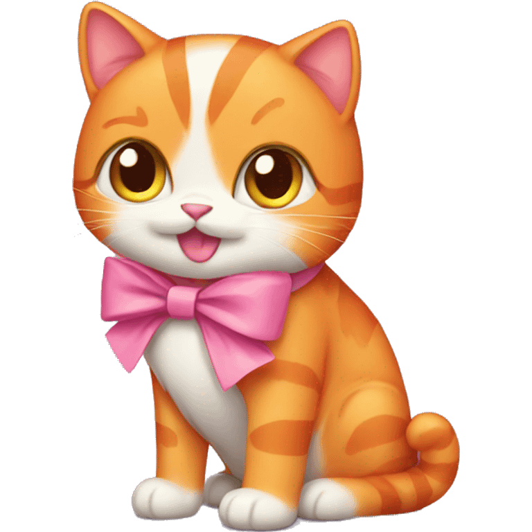 Orange cat with a pink bow  emoji