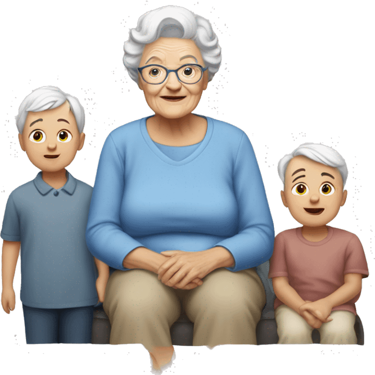 White Grandma With Four grand childs emoji