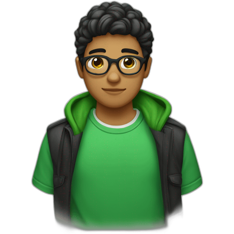 Chico adolescente flaco, alto, pelo castaño, ojos verdes, de piel blanca, gafas negras emoji