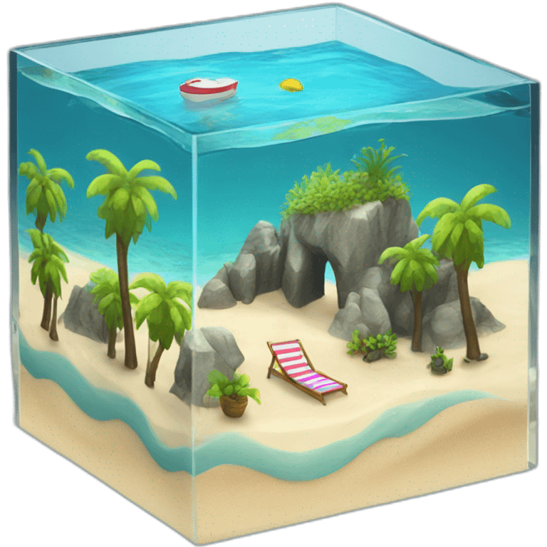 beach landscape on cube aquarium emoji