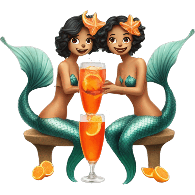 Three beautiful mermaids drinking aperol emoji