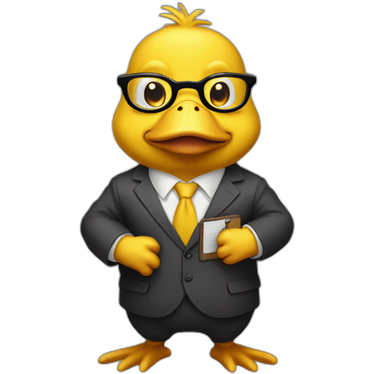 Psyduck outfit men's suit glasses and clipboard on the hands emoji