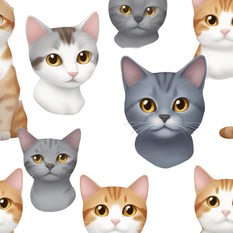 Russian blue cat, orange and white cat, calico cat, brown tabby cat, gray tabby cat emoji