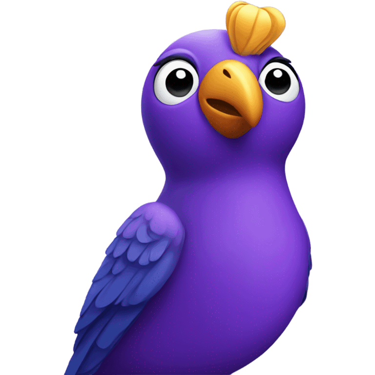 Purple bird with party horn in its beak  emoji