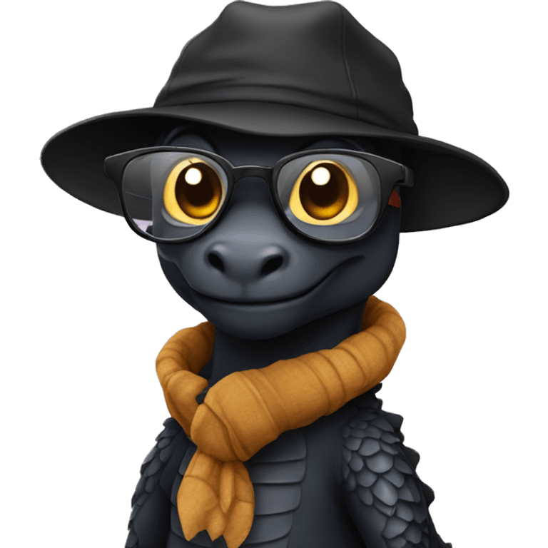 Cute black dragon in glasses and a cap emoji