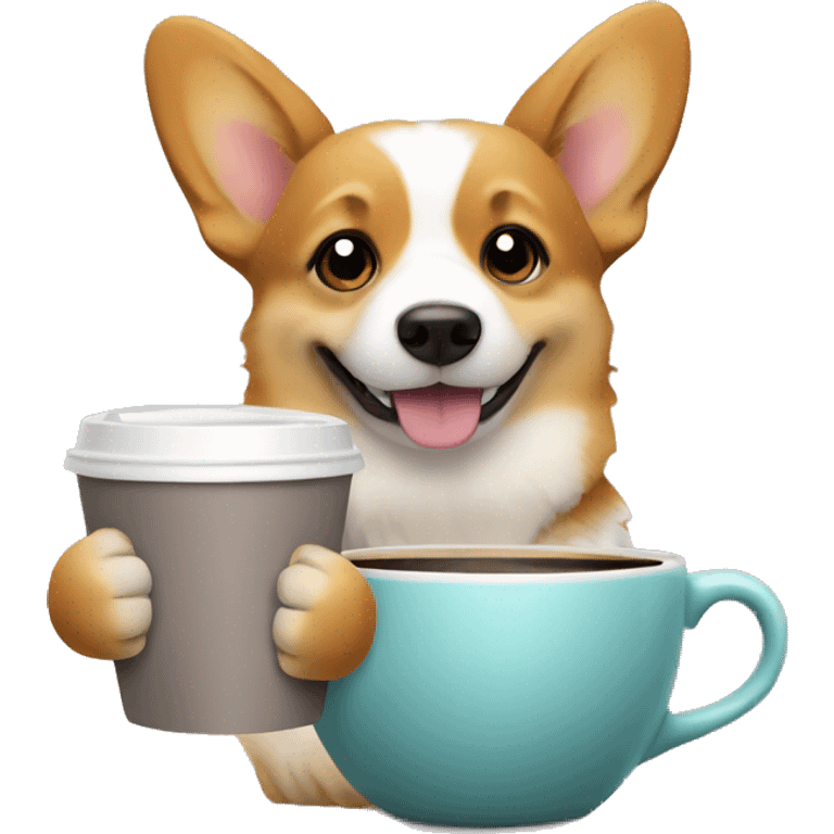 Corgi holding cup of coffee emoji