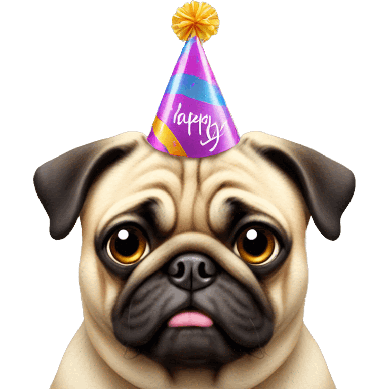 fat pug dog with birthday hat emoji