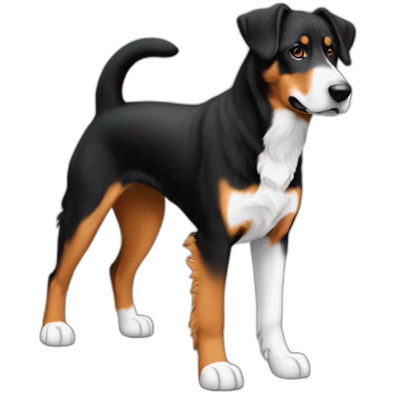 chien croisé staff et beauceron couleur feu et noir au poitroil blanc emoji