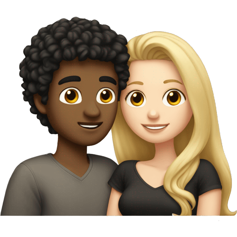 A white girl with blond straight hair kissing a light-skinned brown guy with curly black hair emoji