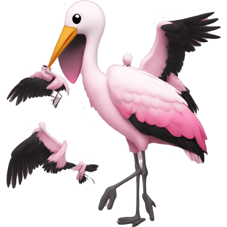 Pink Stork with 4 black babies  emoji