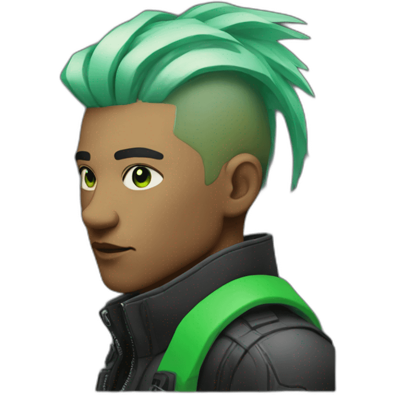 Cyberpunk men with green gradient hair emoji