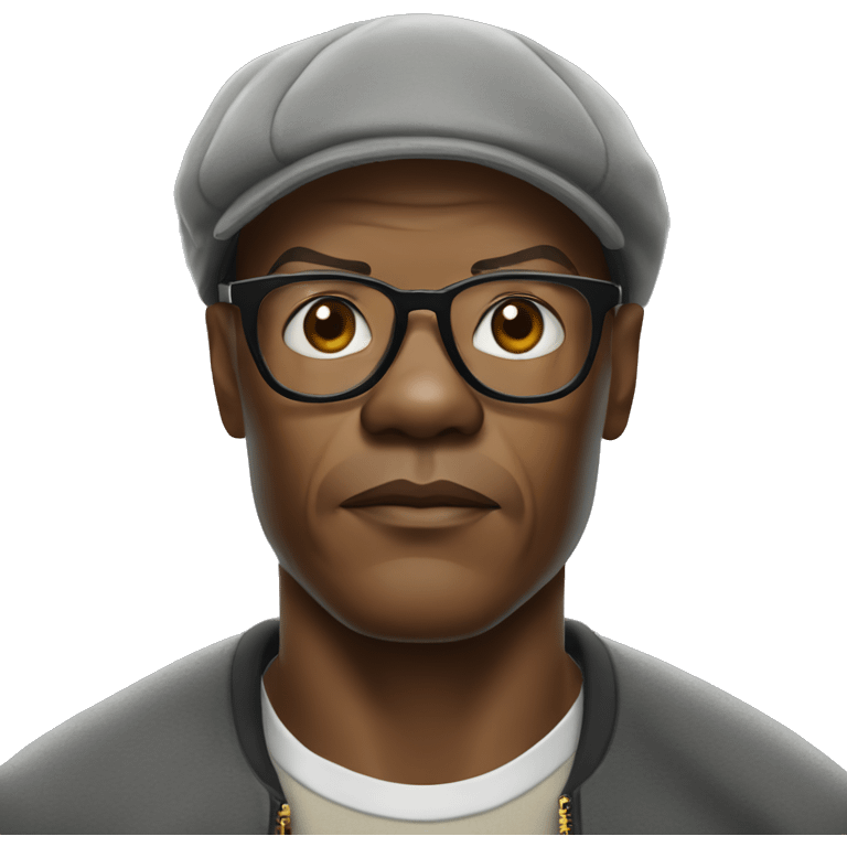 bald samuel l jackson serious wearing shirt and backwards Kangol emoji