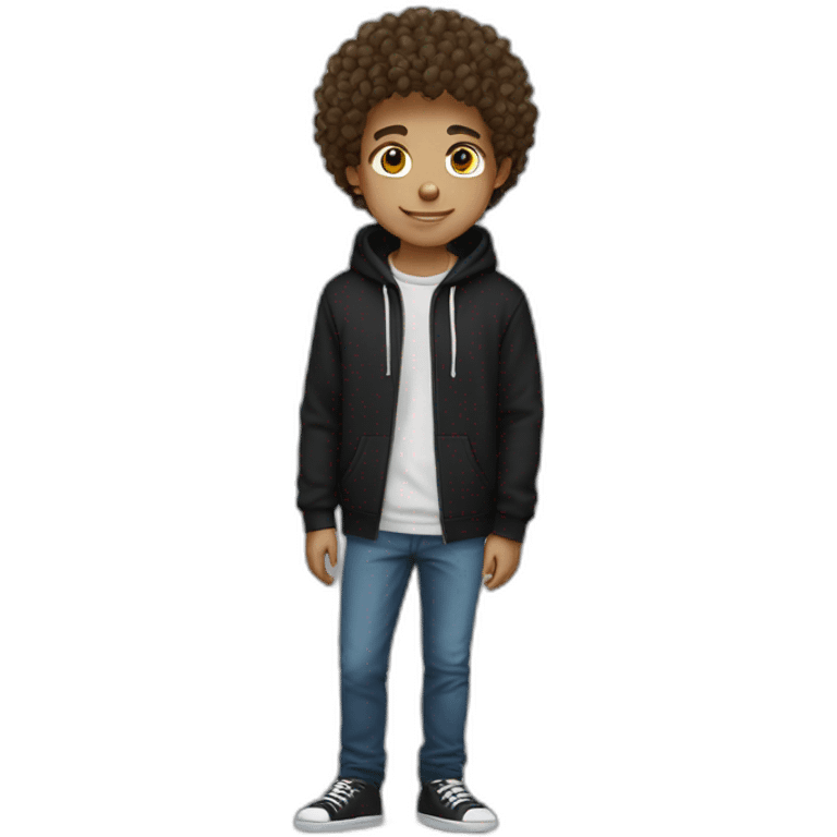 young guy curly hair blue eyes black hoodie emoji