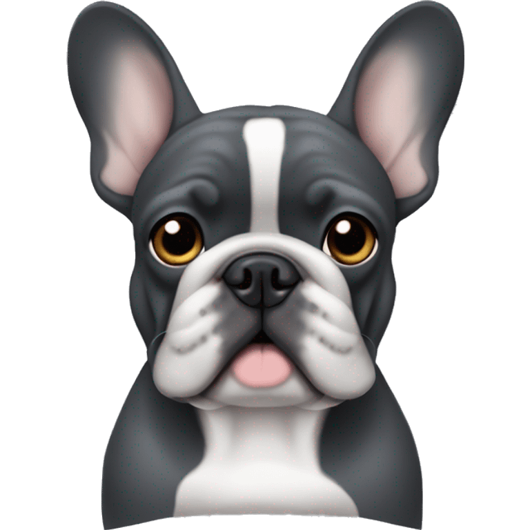 Dark grey French bulldog with floppy ear emoji