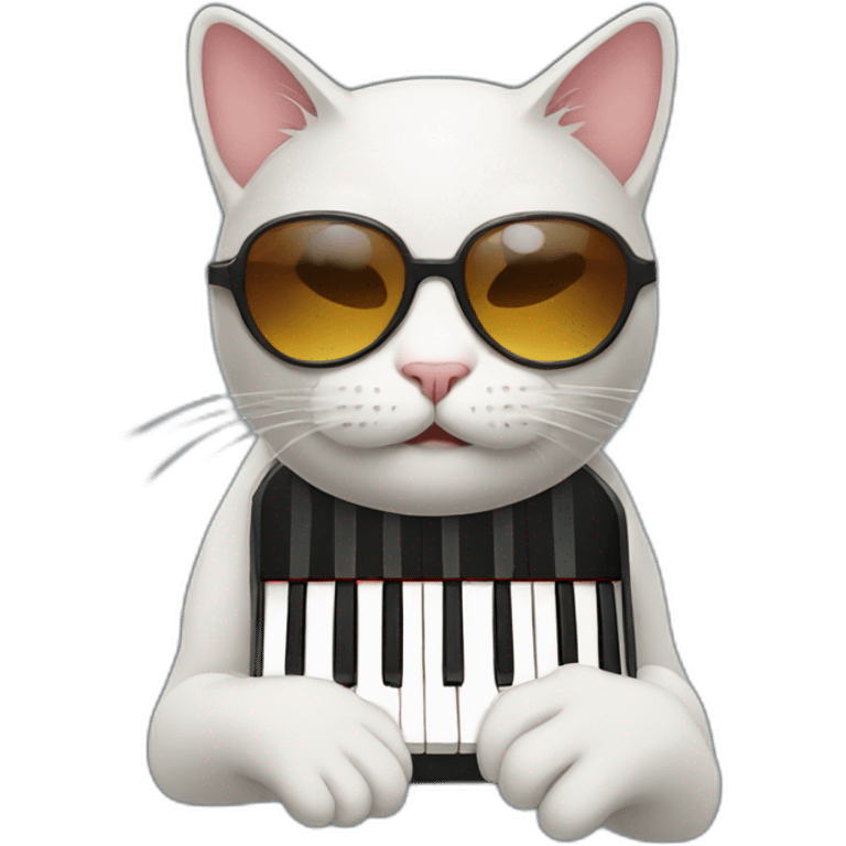 Cat playing piano with sunglasses emoji