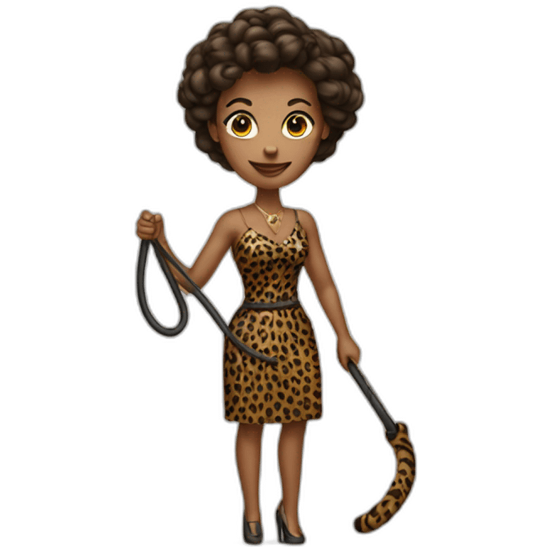 Woman in loepard dress with a whip emoji