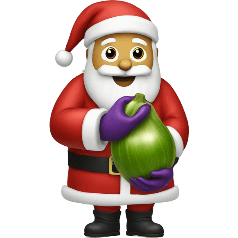 Santa holding an eggplant going into an onion ring emoji