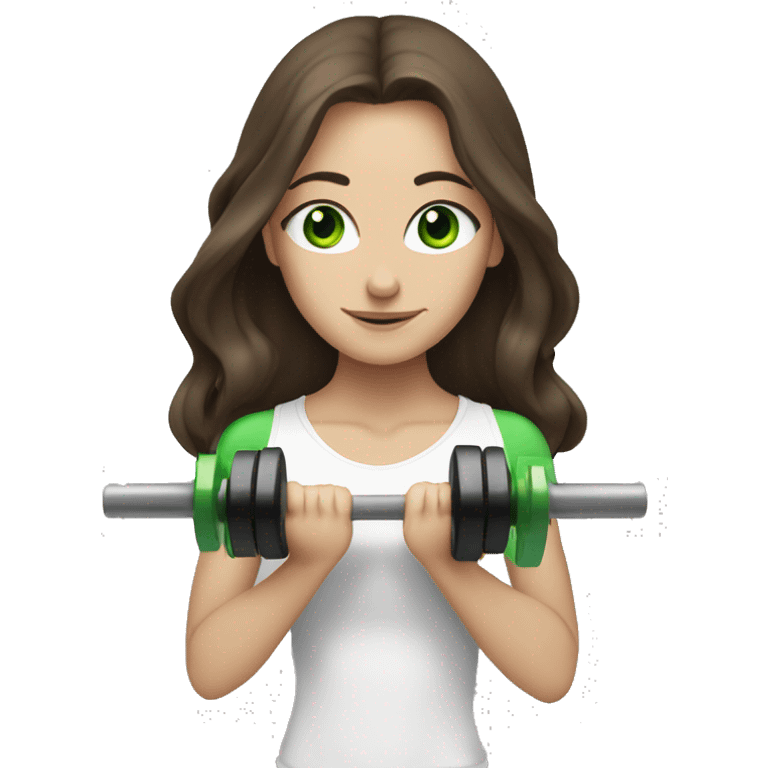 Skinny white girl with long dark brown hair and green eyes lifting weights  emoji