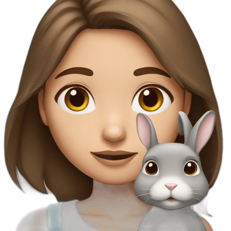 brown hair girl with cute grey rabbit emoji